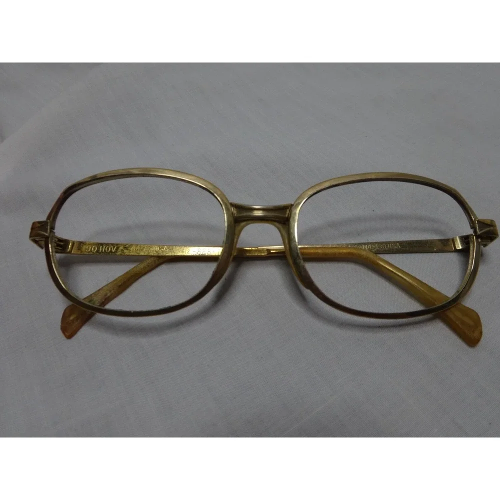 Vtg 60s Gold Frames Retro 90 HOV Mens Eyeglasses Oval no Lenses M/C 130 USA‎